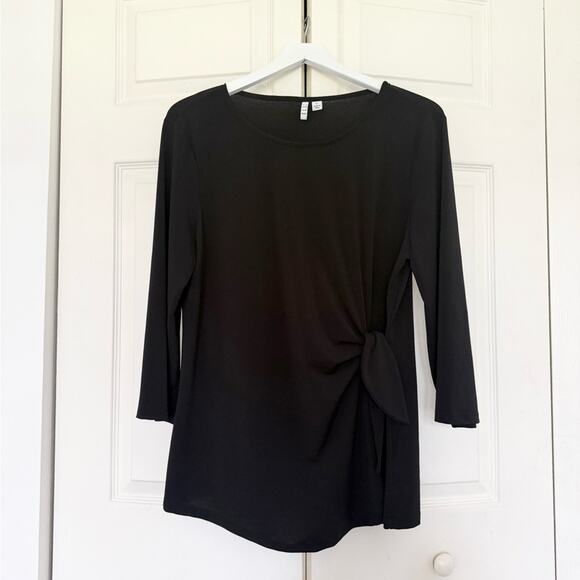 Elle Women’s Faux Wrap Blouse Top Black Size XL 3/4 Sleeves - Picture 2 of 7